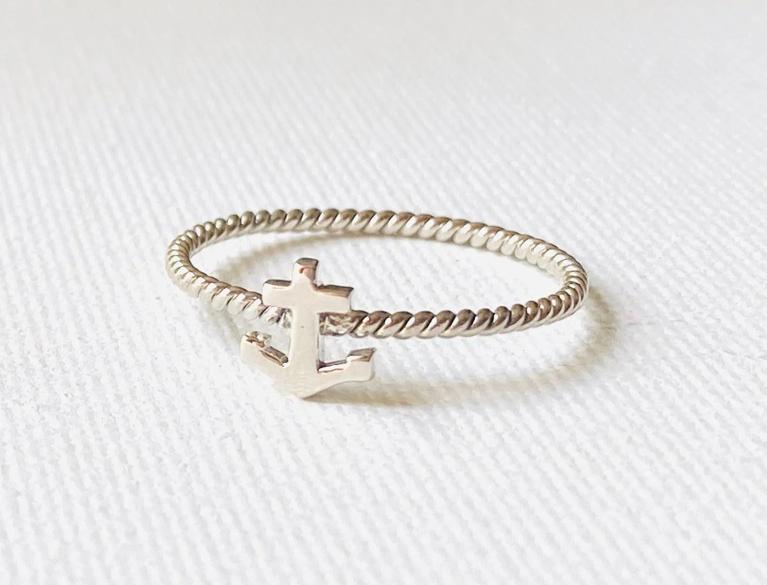 Sterling Silver Anchor Twist Ring, Anchor Ring, SailingRing, Silver stacking ring