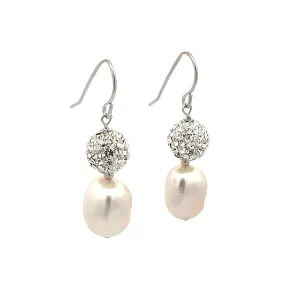 Sterling Silver Freshwater Pearl and Crystal Clay Ball Hook Earrings