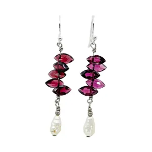 Sterling silver garnet & pearl drop earrings GM69