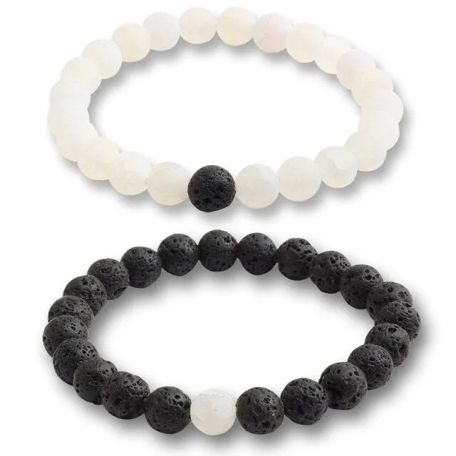 Stone Bead Bracelet | 2 Pcs Set Classic Natural Stone Bracelet | Yin Yang Bracelet | Couple Bracelet | Friendship Bracelet | Beaded Bracelet