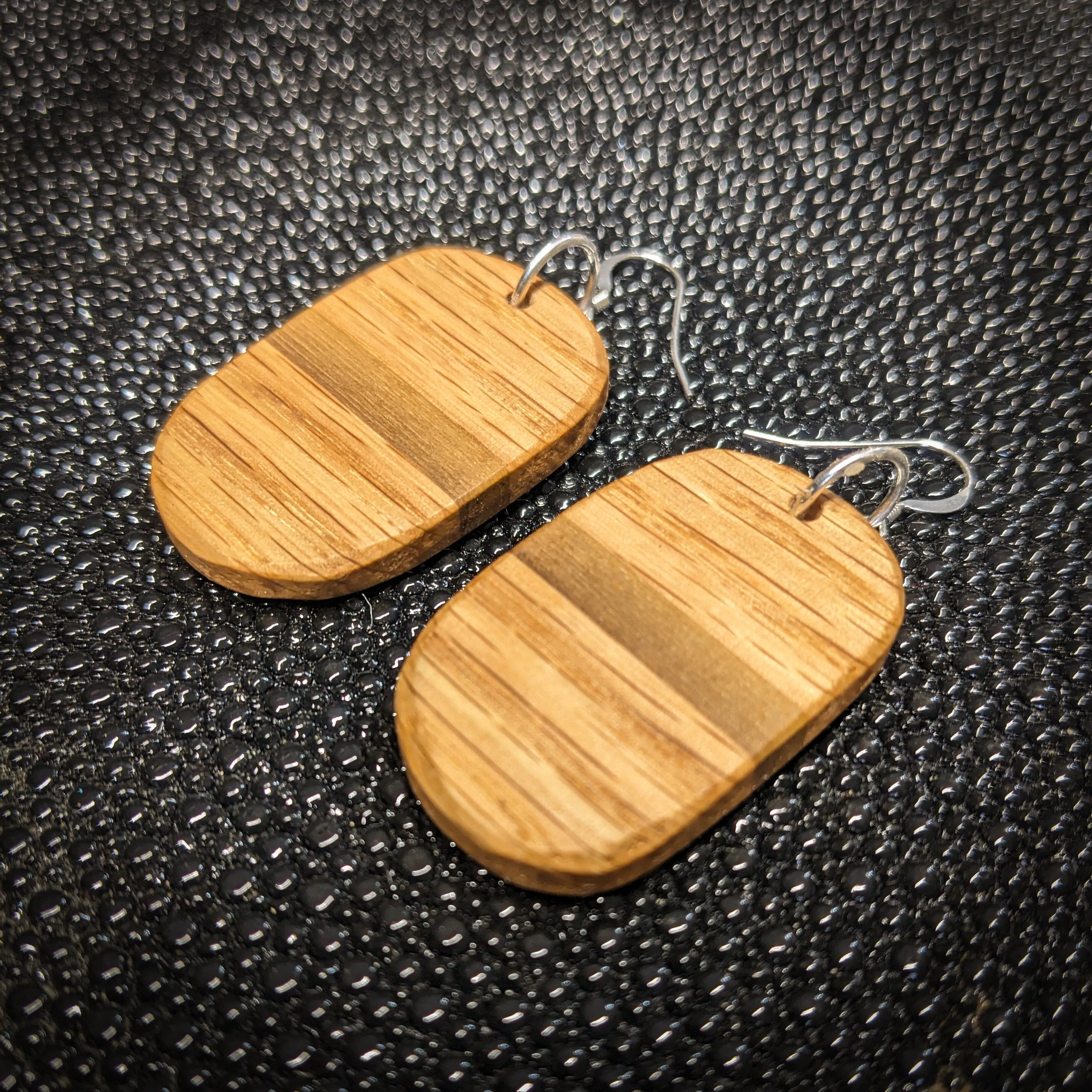 Striped Oak Oval Dangle Earrings