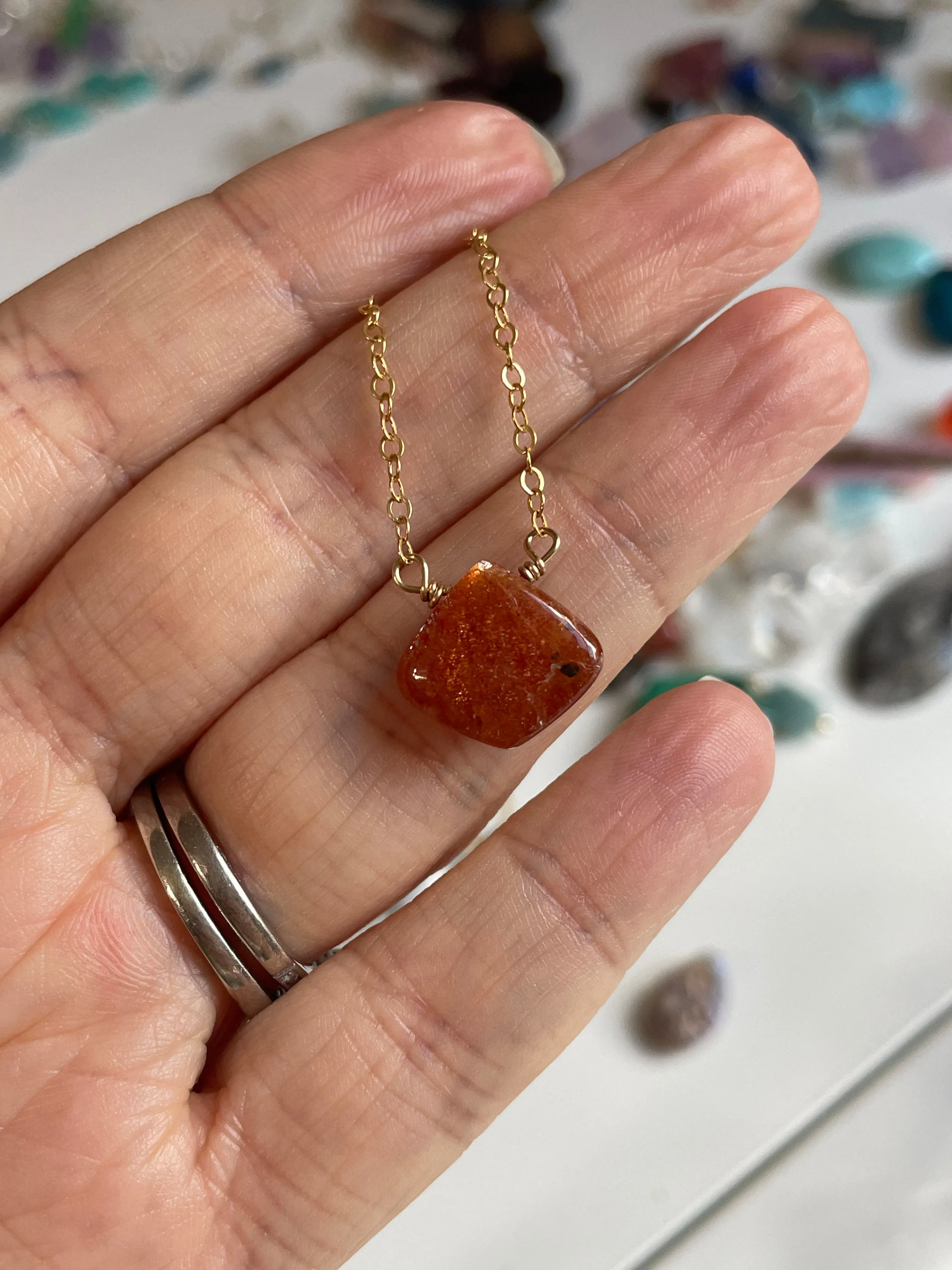 Sunstone Pendant Necklace Gold Or Silver