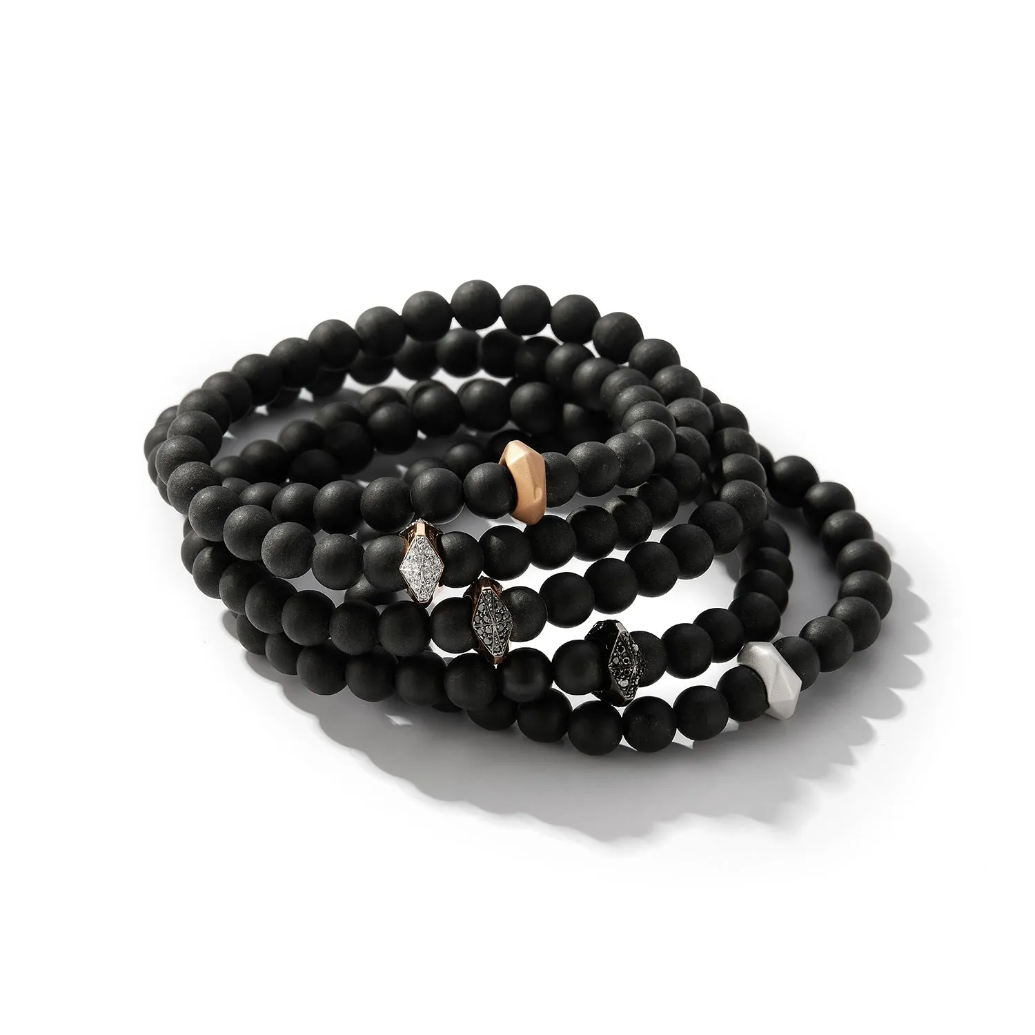 SYDNEY MATTE ONYX AND STERLING SILVER ORIGAMI BEADED BRACELET