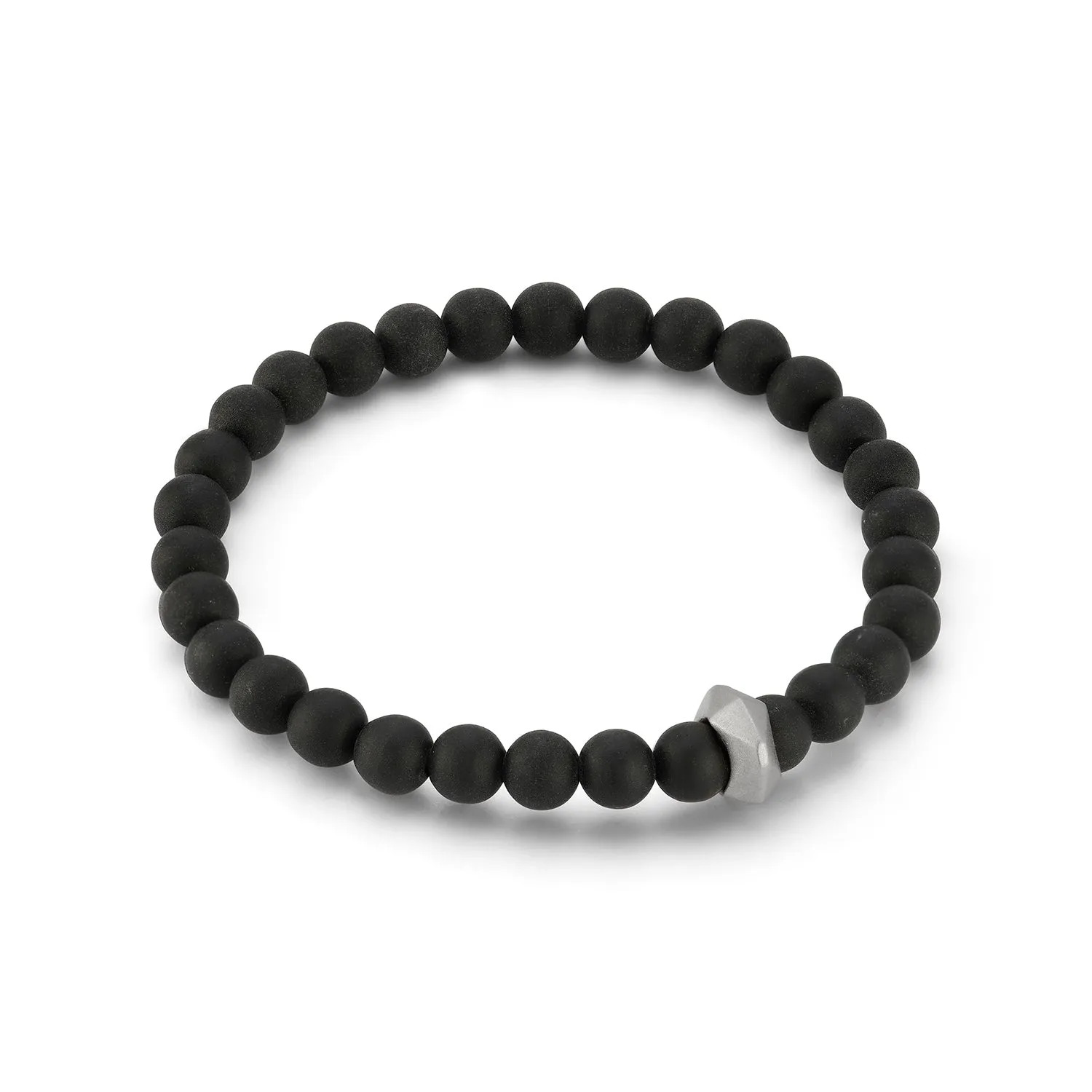 SYDNEY MATTE ONYX AND STERLING SILVER ORIGAMI BEADED BRACELET