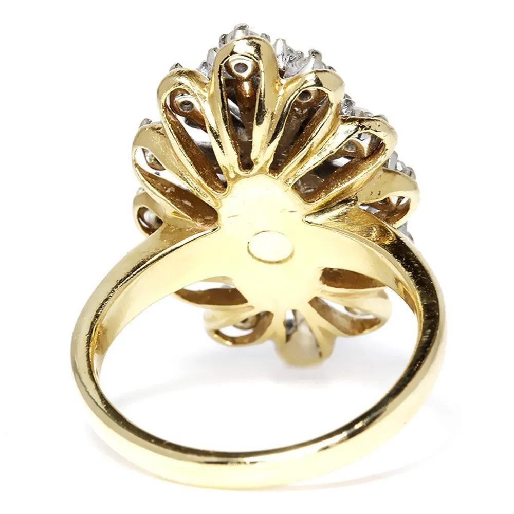 Vintage Navette Starburst Diamond Ring with Accents Two-Tone Gold