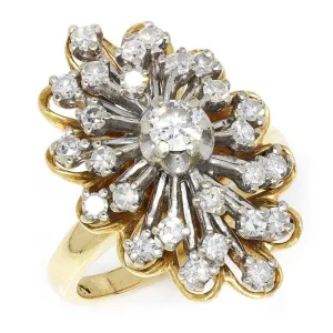 Vintage Navette Starburst Diamond Ring with Accents Two-Tone Gold