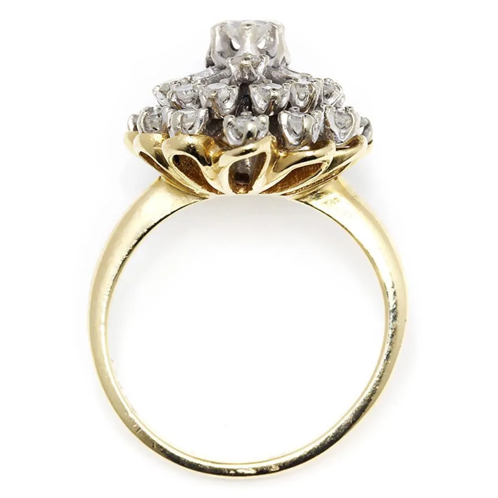 Vintage Navette Starburst Diamond Ring with Accents Two-Tone Gold