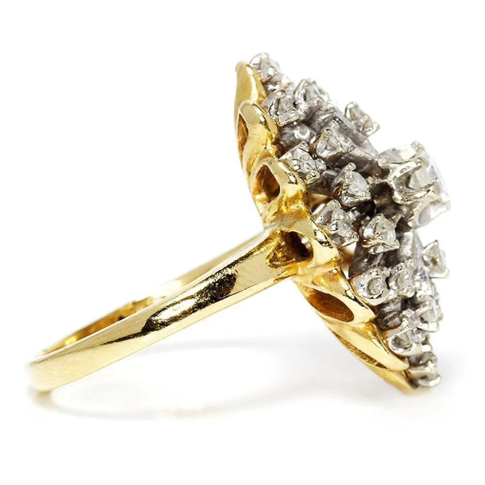 Vintage Navette Starburst Diamond Ring with Accents Two-Tone Gold