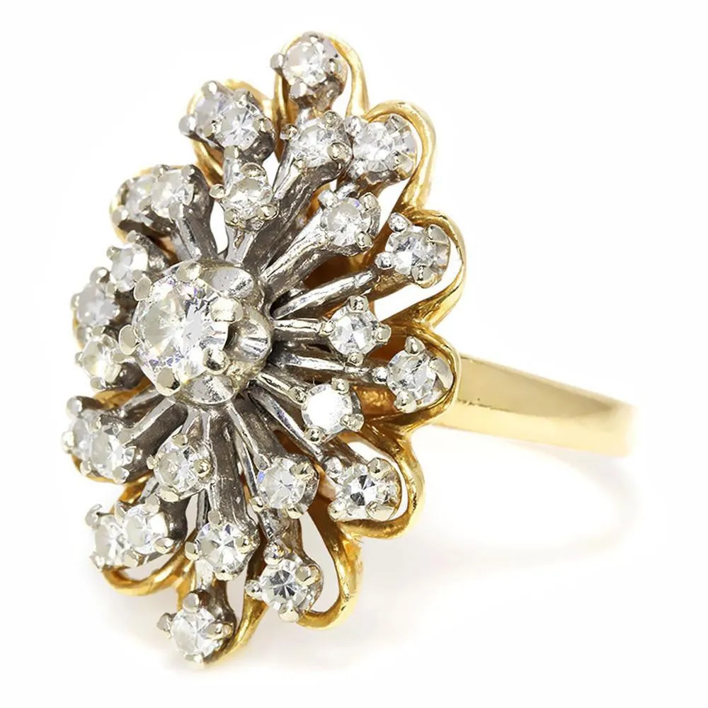 Vintage Navette Starburst Diamond Ring with Accents Two-Tone Gold