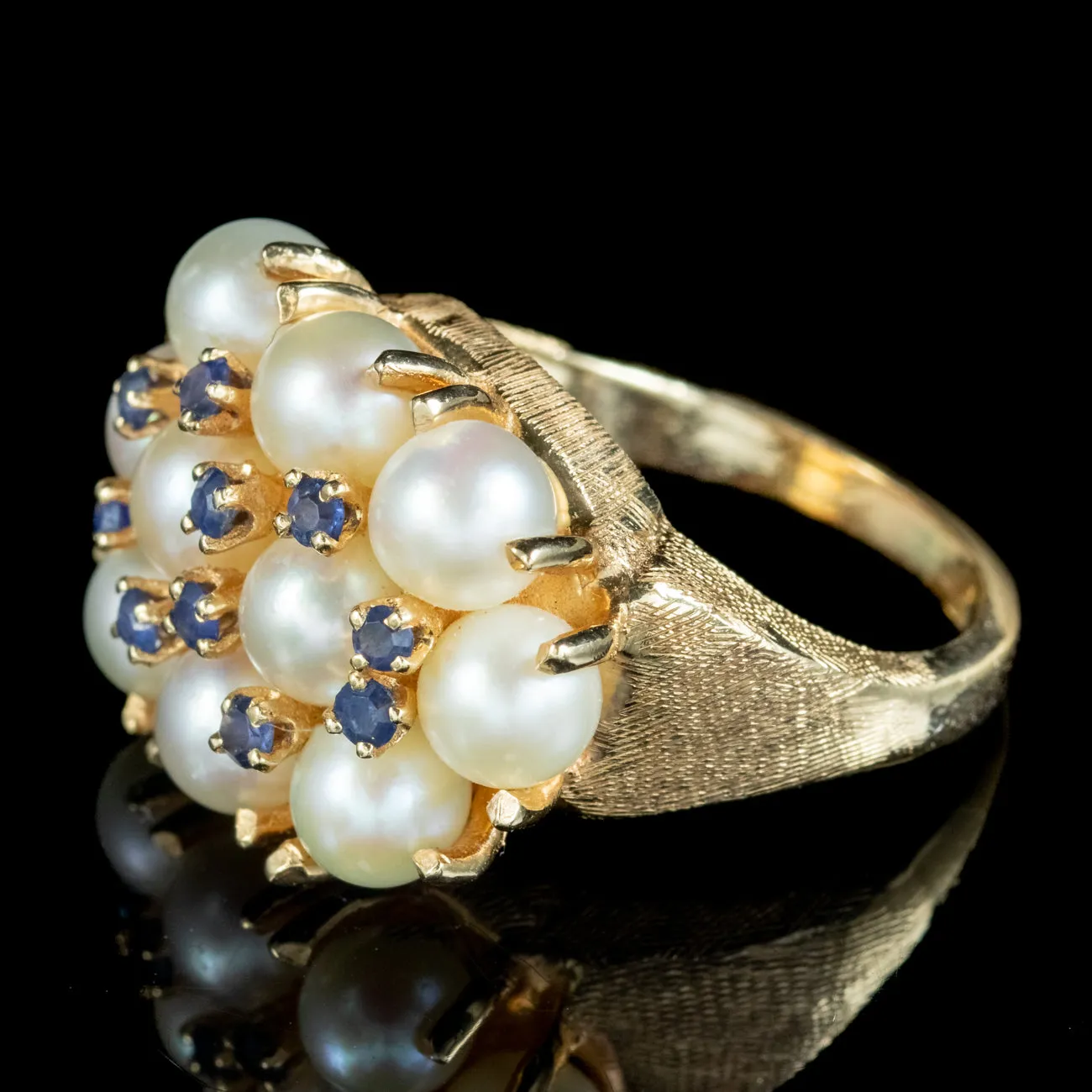 Vintage Sapphire Pearl Cocktail Cluster Ring