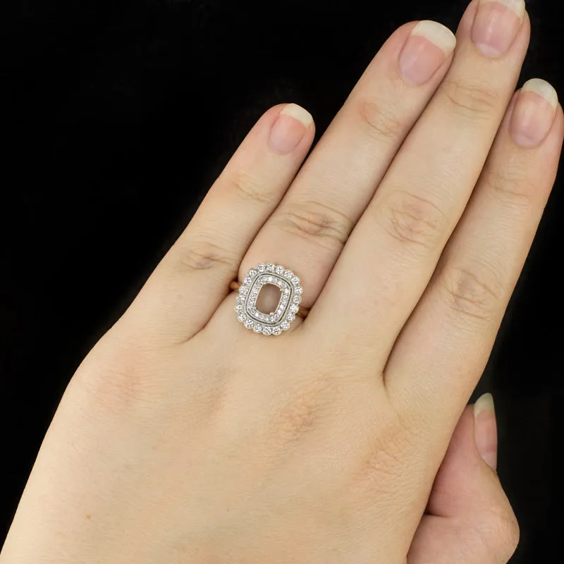 VINTAGE STYLE HALO DIAMOND RING SETTING CUSHION EMERALD CUT SEMI-MOUNT ROSE GOLD