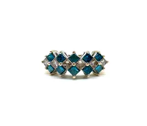 White and blue diamond ring