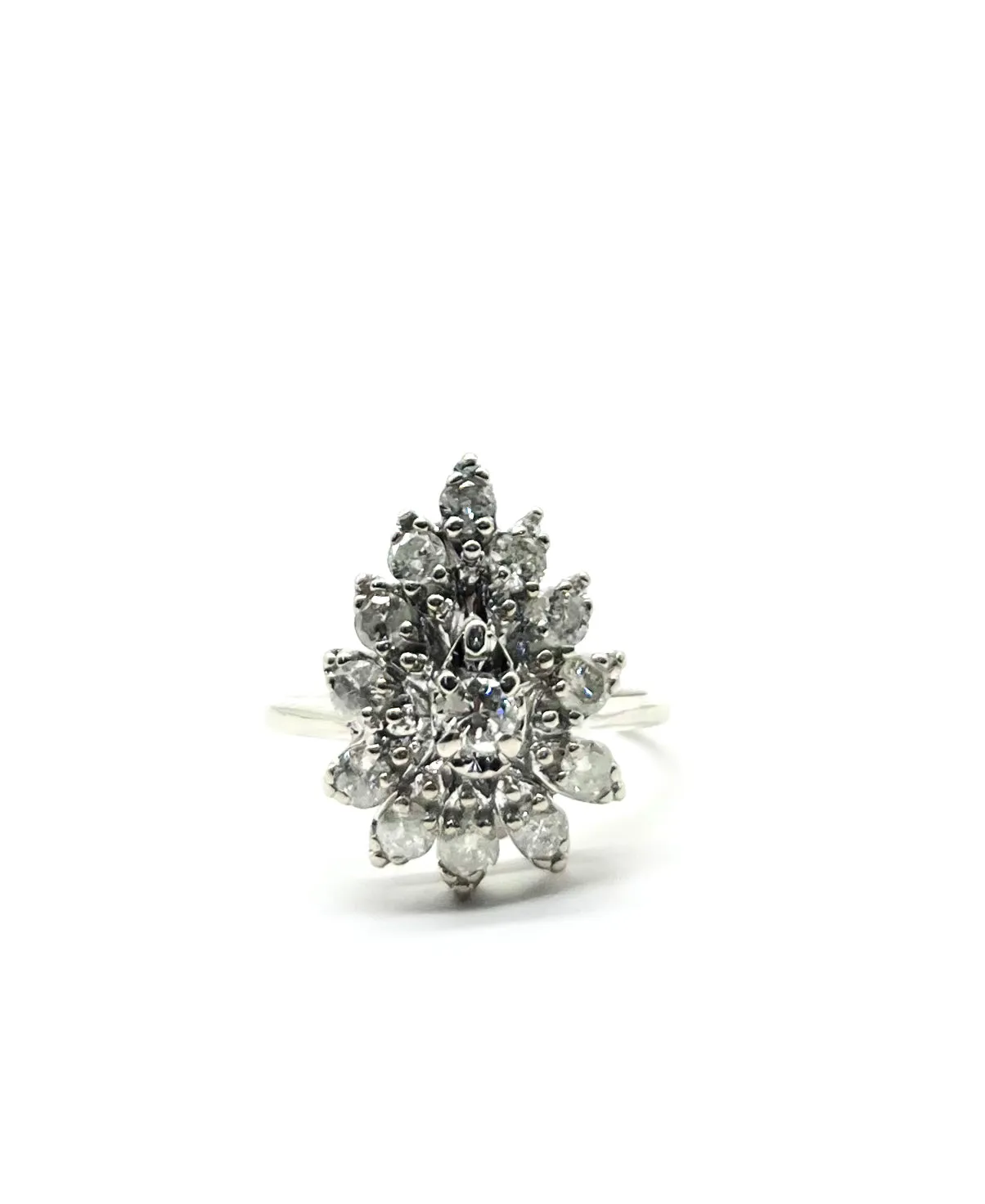 White Gold Diamond Pear Shaped Cluster Ring