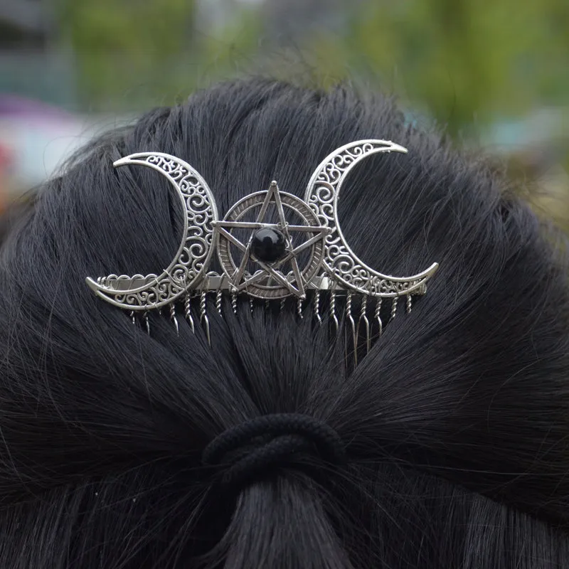 Wiccan Moon Pentagram Hair Slide