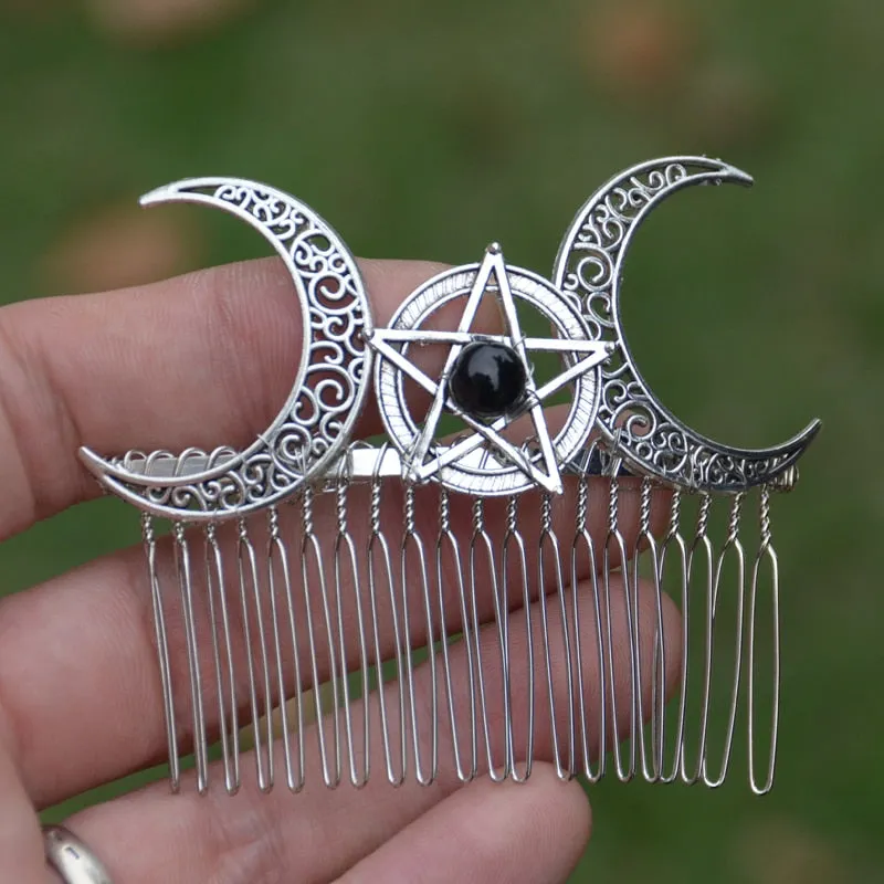 Wiccan Moon Pentagram Hair Slide