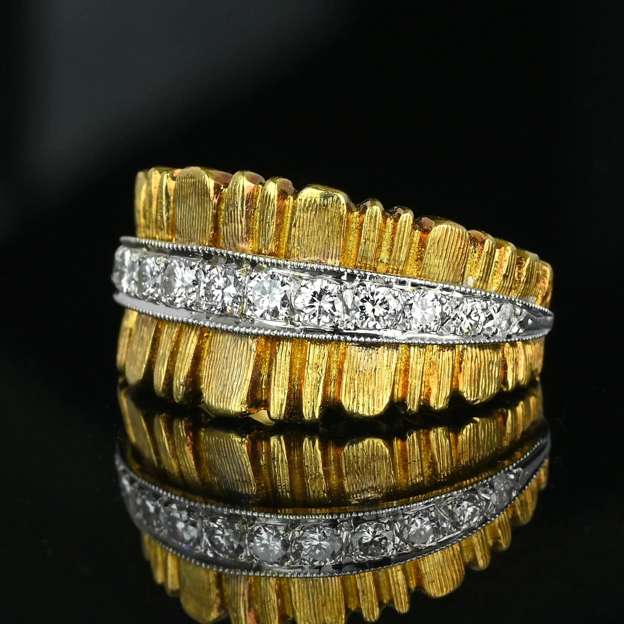 Wide 18K Gold Platinum Diamond Half Eternity Ring Band