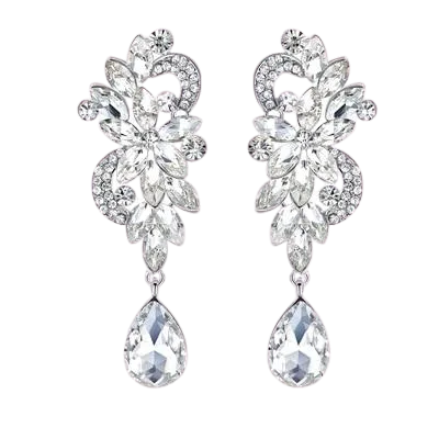 Women Crystal Leaves Long Drop Earrings