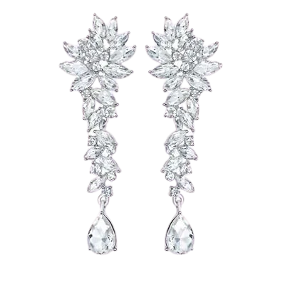 Women Crystal Leaves Long Drop Earrings