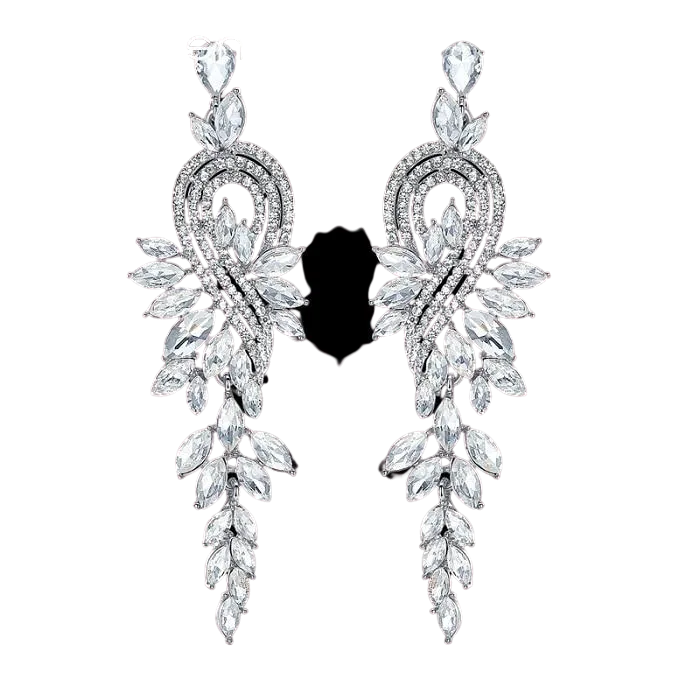 Women Crystal Leaves Long Drop Earrings