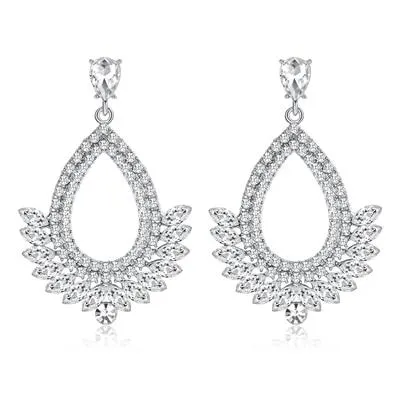 Women Crystal Leaves Long Drop Earrings