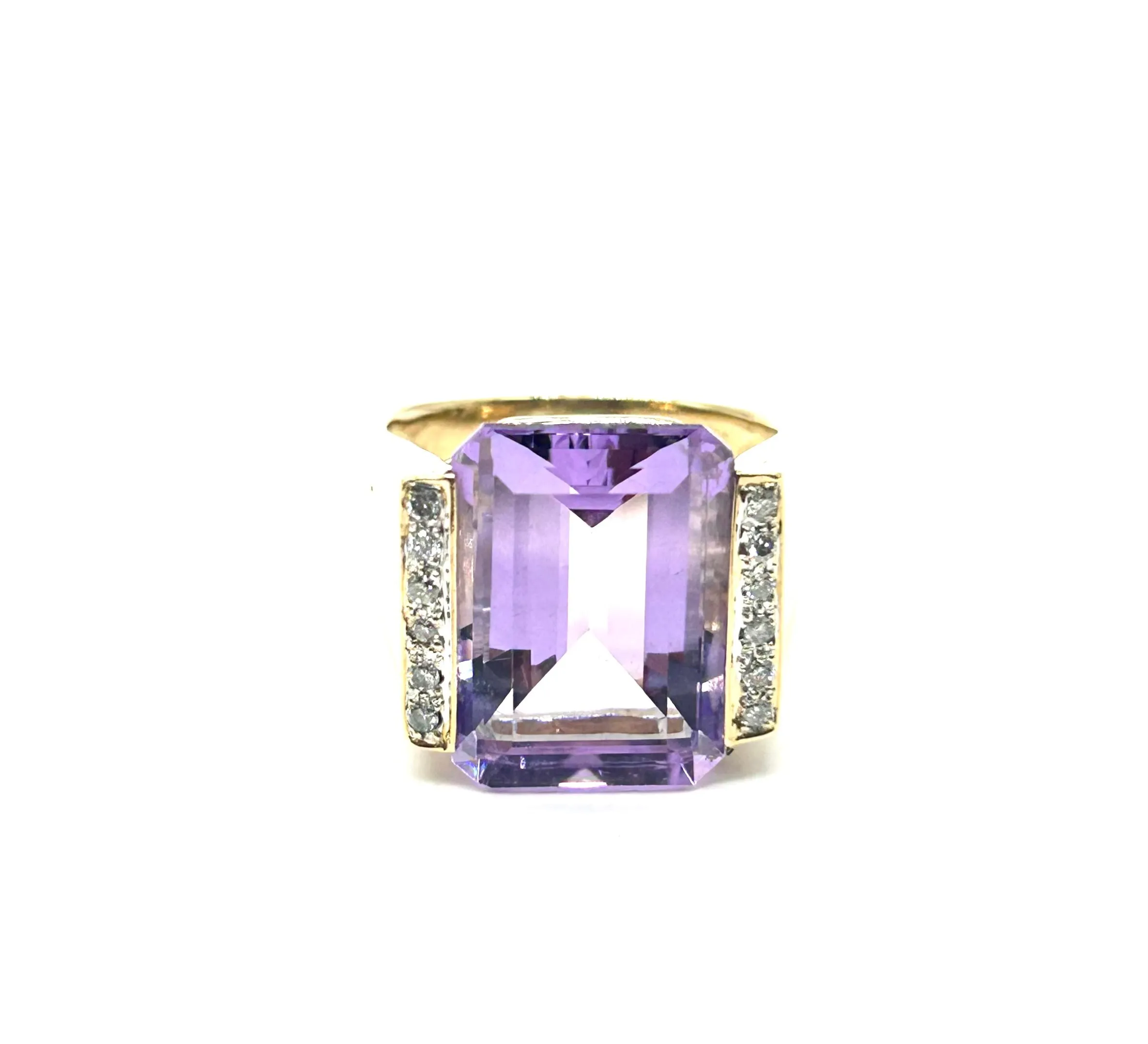 Women’s Emerald Cut Amethyst & Diamond Cathedral Ring.