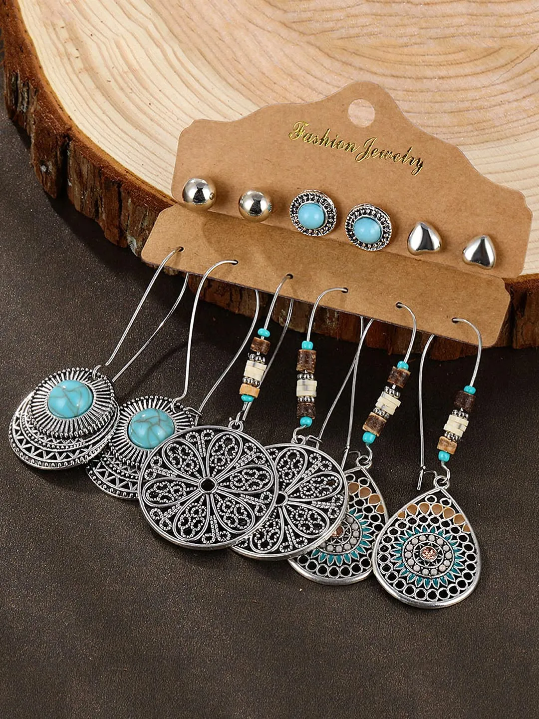 Yellow Chimes Earrings Set for Women Combo of 6 Pairs Oxidised Earrings Multicolor Ethnic Stud and Drop Earrings for Women and Girls.