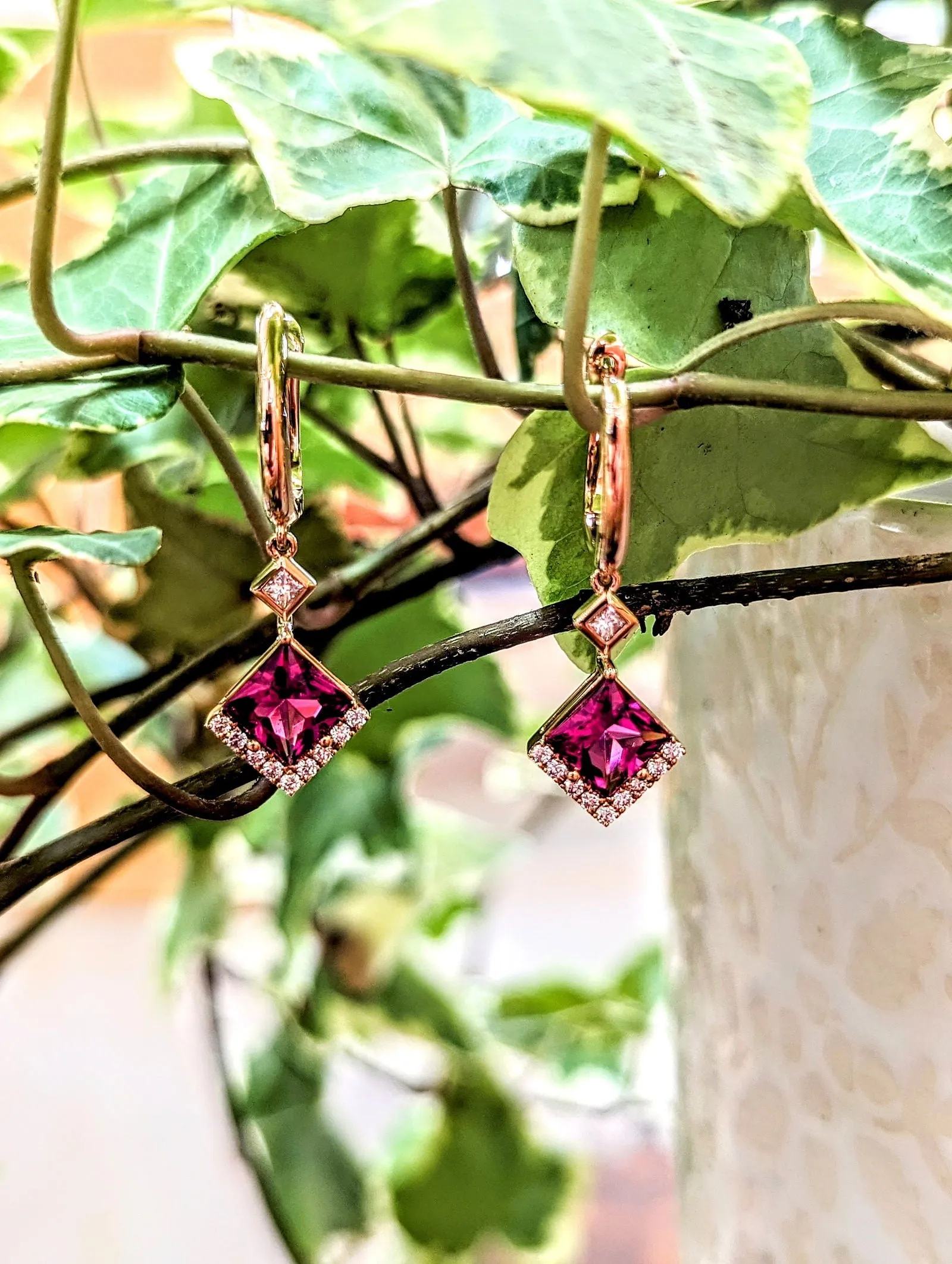 Zoma Color Rubellite and Diamond Dangle Earrings